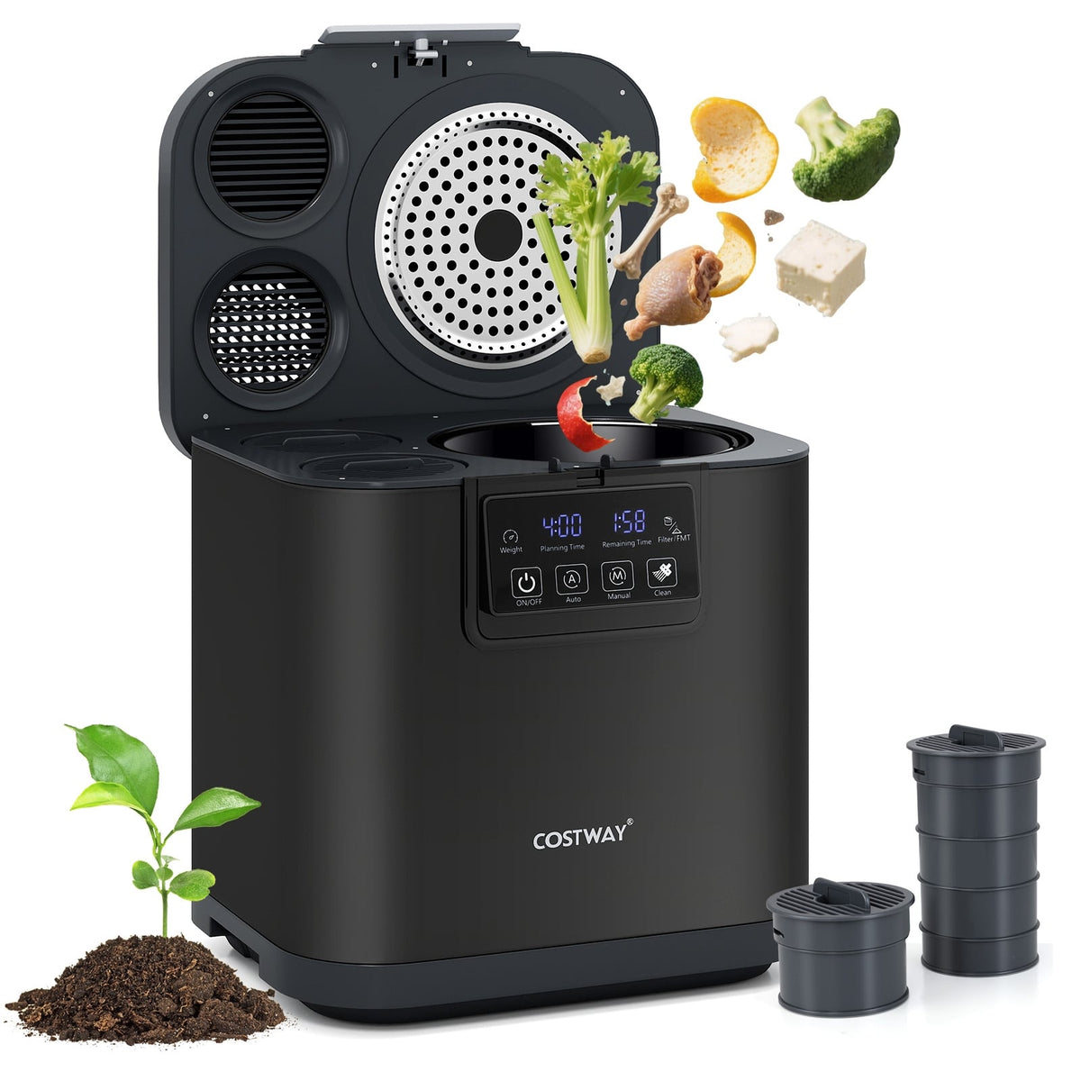 4 L Electric Composter with Lid and LED Display for Kitchen-Black-Food Mixers & Blenders-DECOROLALA
