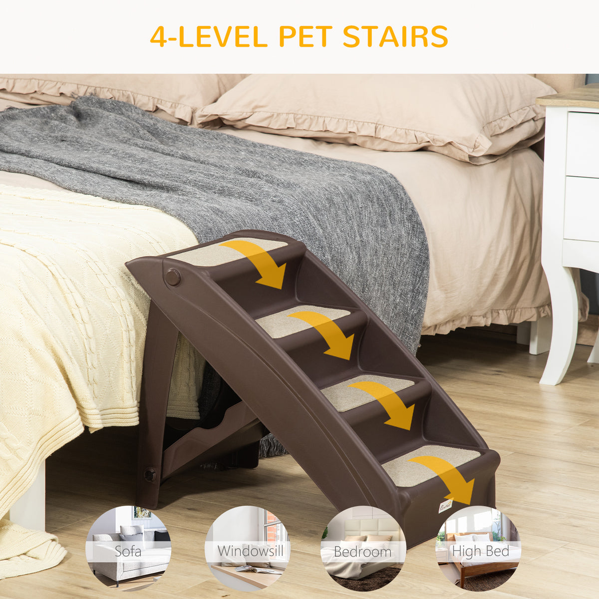 4-Level Foldable Pet Stairs - Dark Brown Lightweight Dog Ramp-Dogs-DECOROLALA