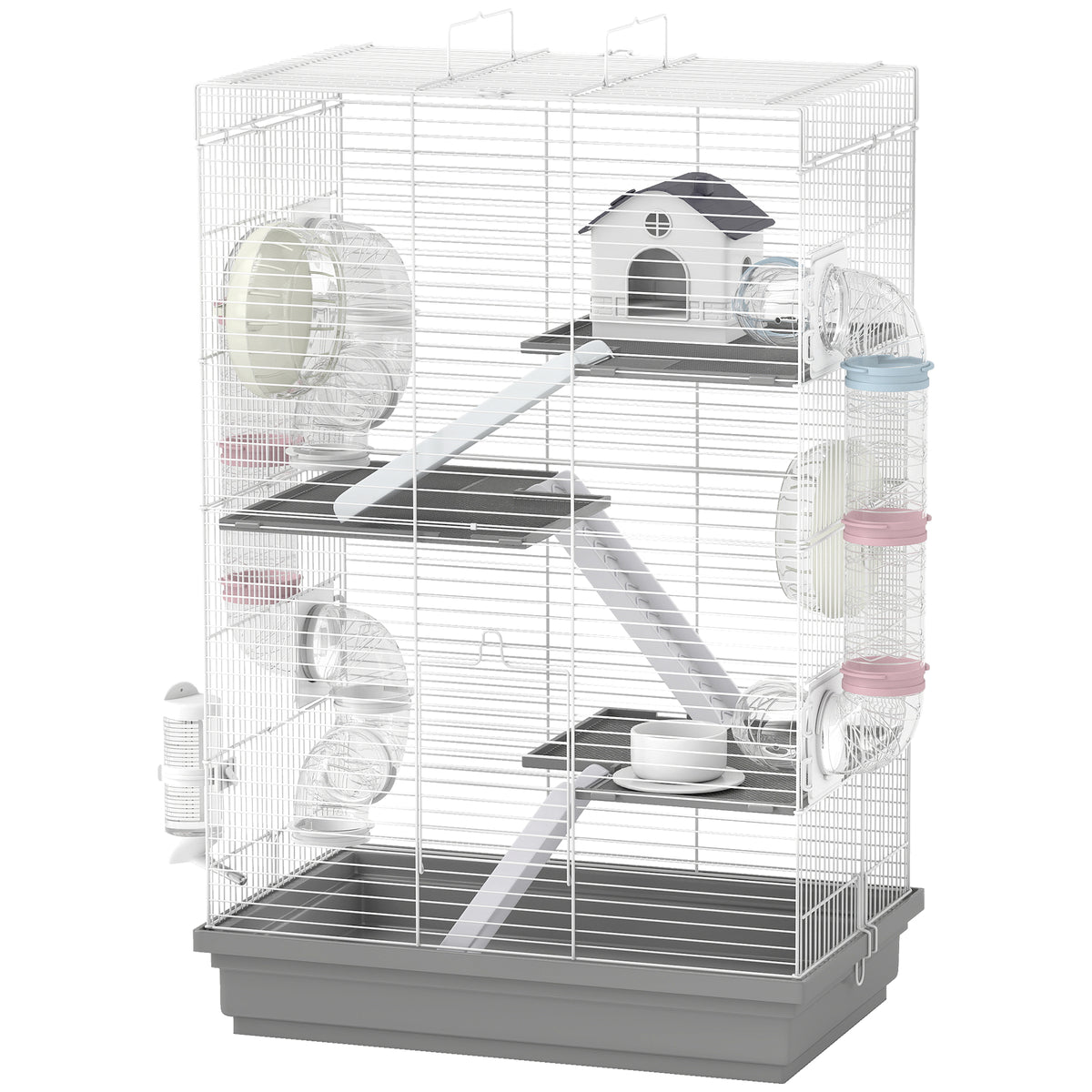 4-Level Large Hamster Cage with DIY Tubes and Accessories - Grey-Small Animals-DECOROLALA