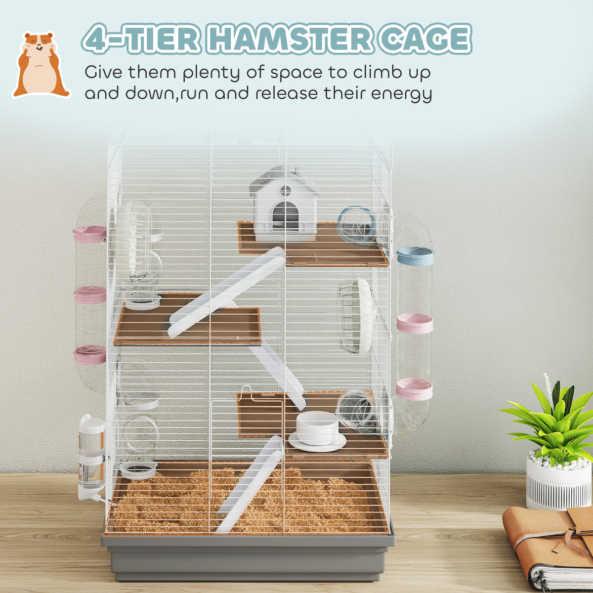 4-Level Large Hamster Cage with DIY Tubes and Accessories - Grey-Small Animals-DECOROLALA