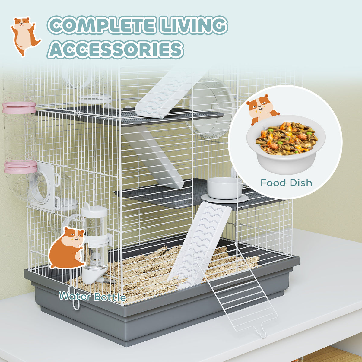 4-Level Large Hamster Cage with DIY Tubes and Accessories - Grey-Small Animals-DECOROLALA