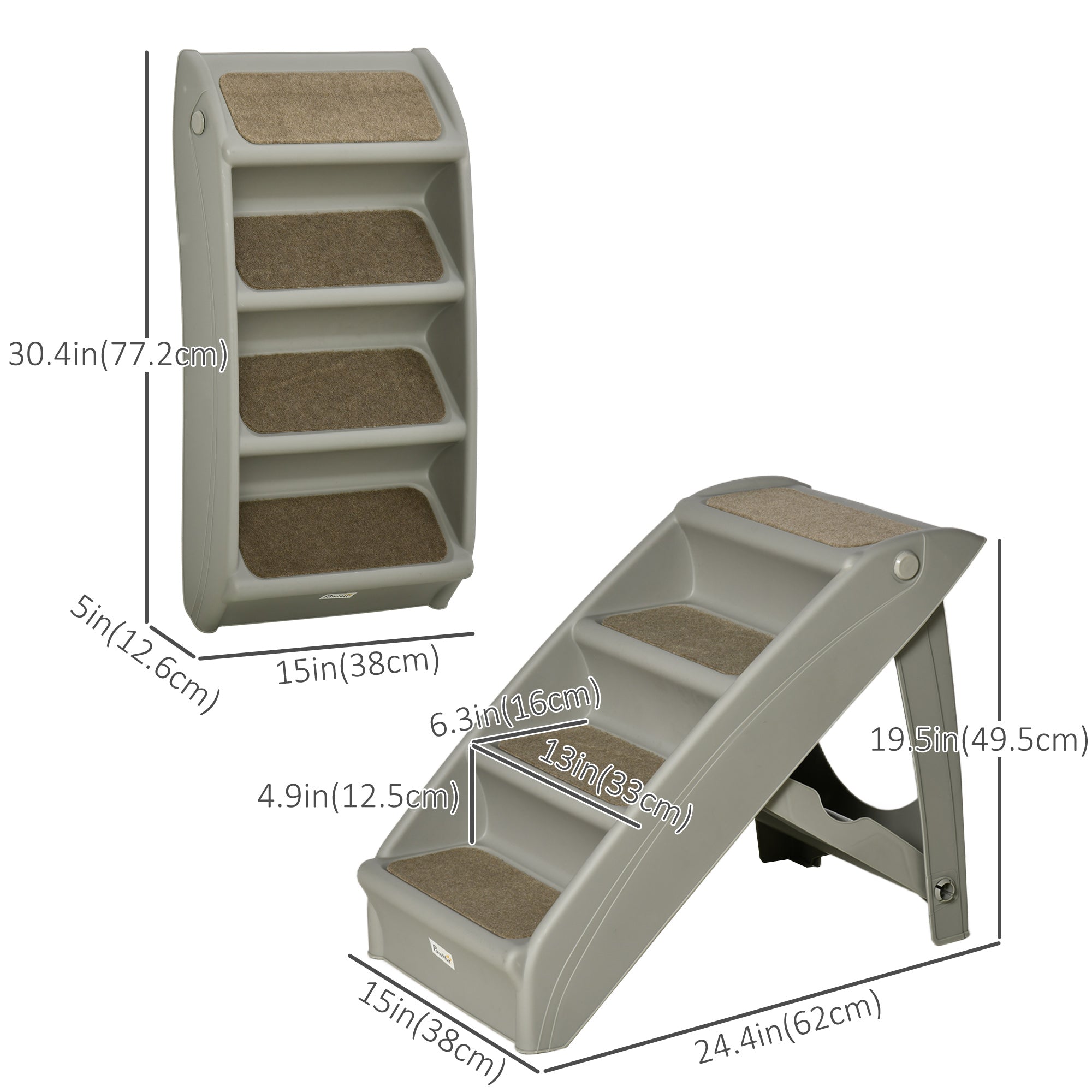 4-Level Portable Dog Stairs, Foldable Dog Steps for Small Dogs, Lightweight Cat Steps, with Nonslip Soft Mats, for High Bed, Sofa, Grey-Dogs-DECOROLALA
