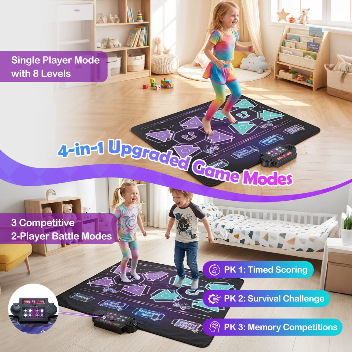 4 Modes Electronic Kids Dance Mat with 8 Levels 8 Songs and 3 LED Speeds-Baby Gyms & Playmats-DECOROLALA