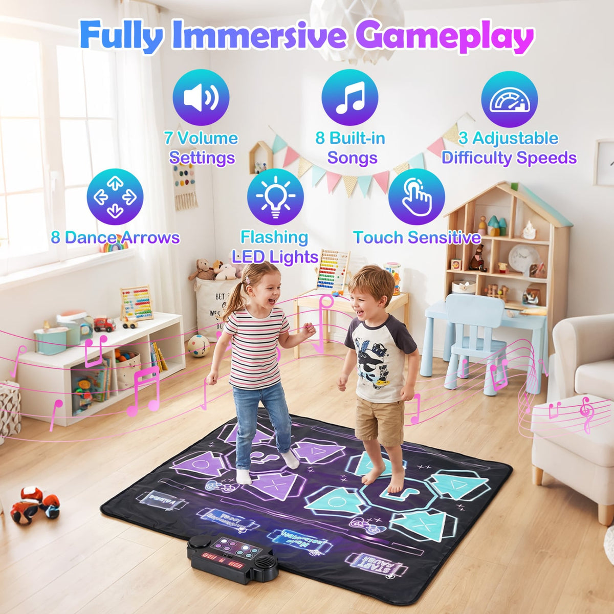 4 Modes Electronic Kids Dance Mat with 8 Levels 8 Songs and 3 LED Speeds-Baby Gyms & Playmats-DECOROLALA