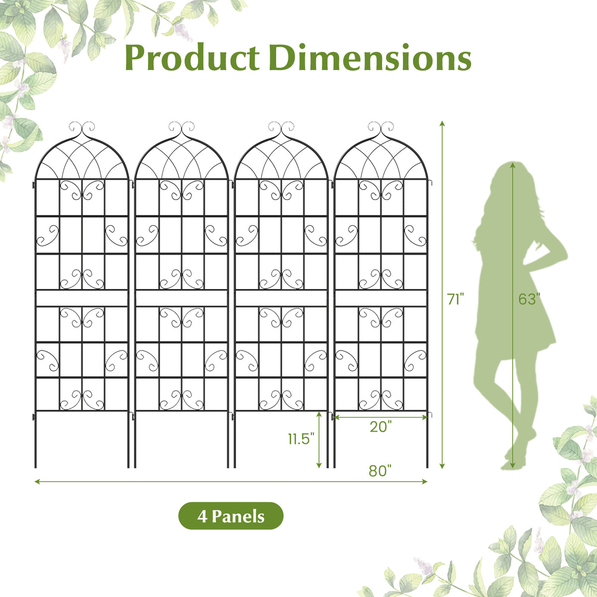 4 Pack 71" x 20" Metal Garden Trellis for Outdoor Climbing Plants-Plant Supports-DECOROLALA