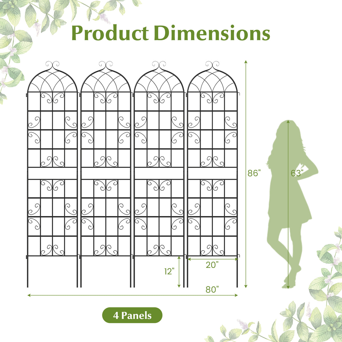 4 Pack 86" x 20" Metal Garden Trellis for Outdoor Climbing Plants-Plant Supports-DECOROLALA