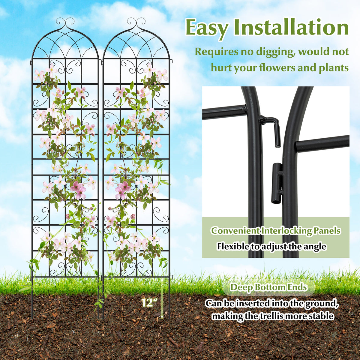 4 Pack 86" x 20" Metal Garden Trellis for Outdoor Climbing Plants-Plant Supports-DECOROLALA