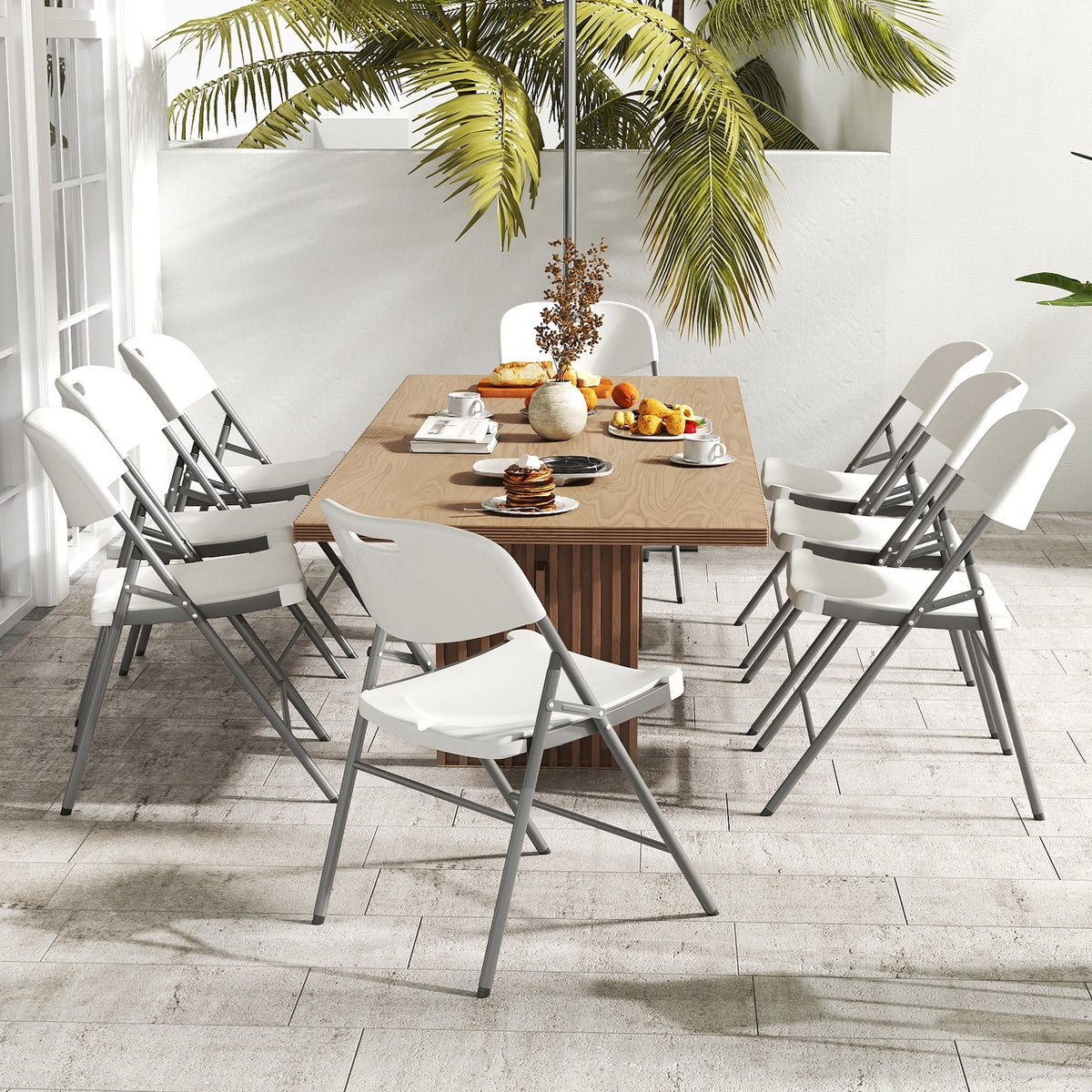 4 Pack Folding Stackable Chairs with Metal Frame and Carrying Handle-White-Dining Chairs-DECOROLALA