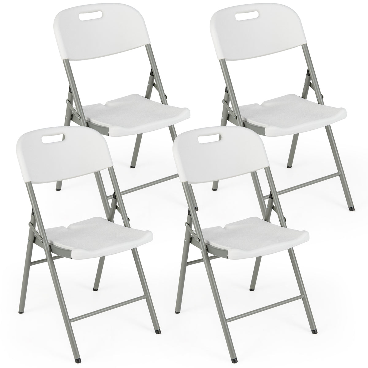 4 Pack Folding Stackable Chairs with Metal Frame and Carrying Handle-White-Dining Chairs-DECOROLALA