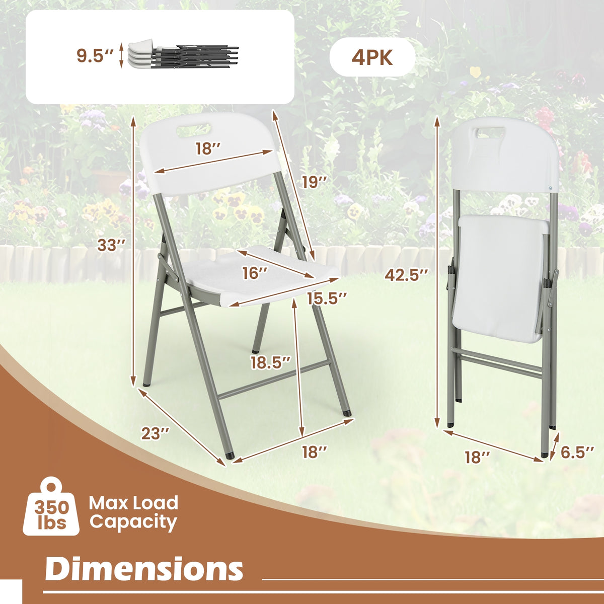 4 Pack Folding Stackable Chairs with Metal Frame and Carrying Handle-White-Dining Chairs-DECOROLALA