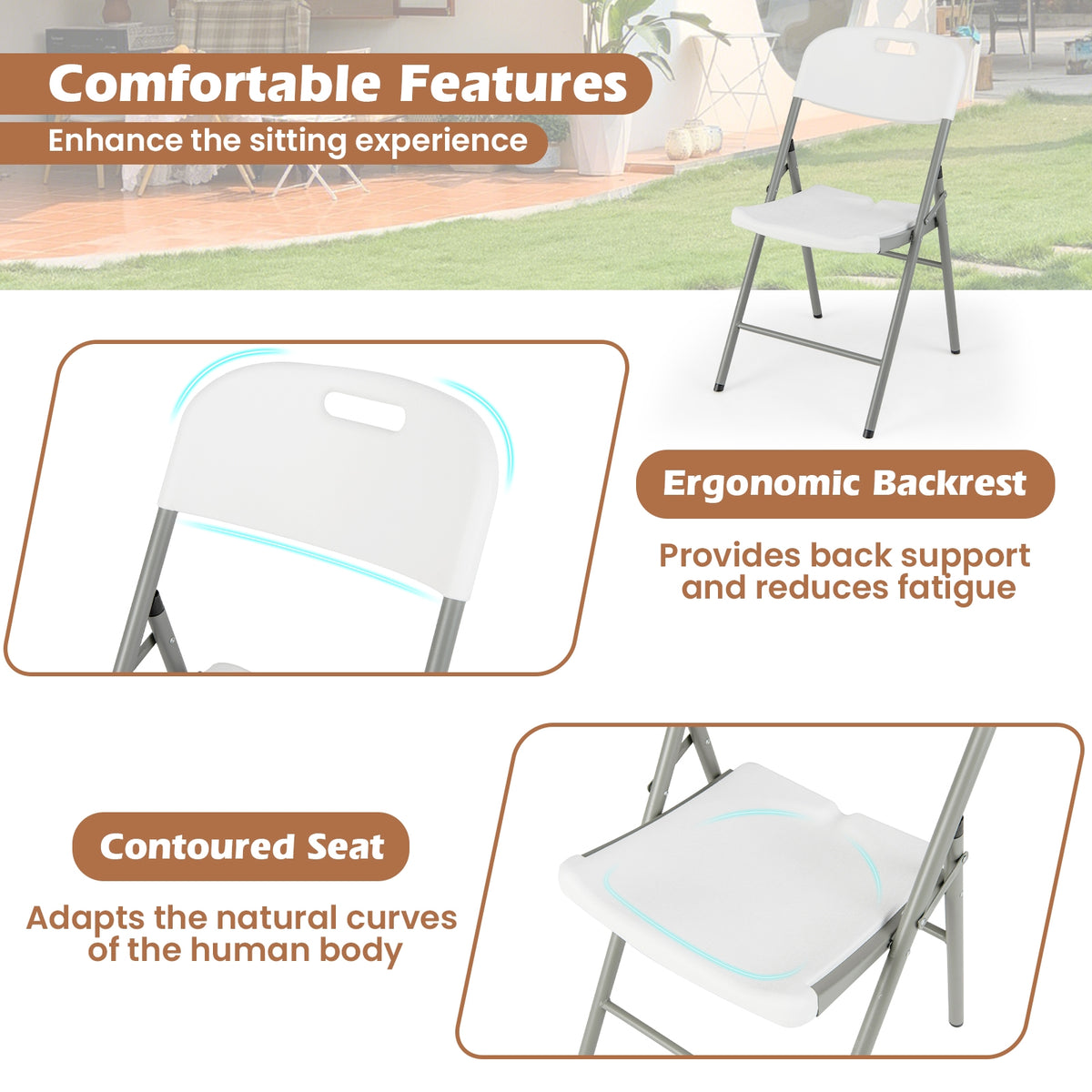 4 Pack Folding Stackable Chairs with Metal Frame and Carrying Handle-White-Dining Chairs-DECOROLALA