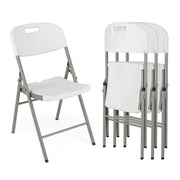4 Pack Folding Stackable Chairs with Metal Frame and Carrying Handle-White-Dining Chairs-DECOROLALA