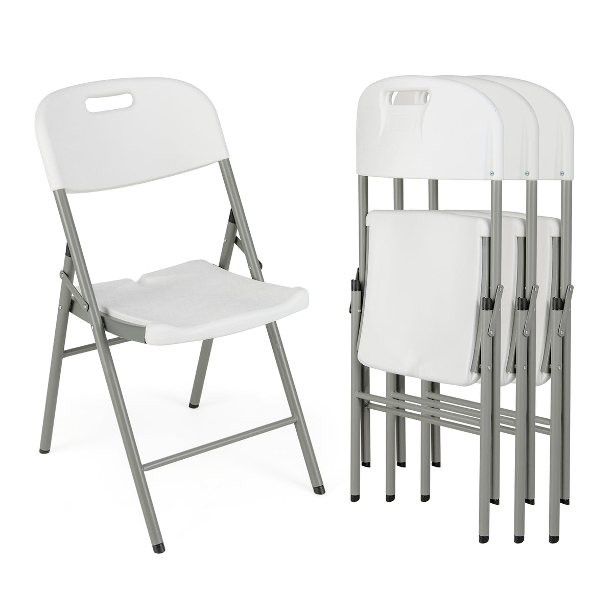 4 Pack Folding Stackable Chairs with Metal Frame and Carrying Handle-White-Dining Chairs-DECOROLALA