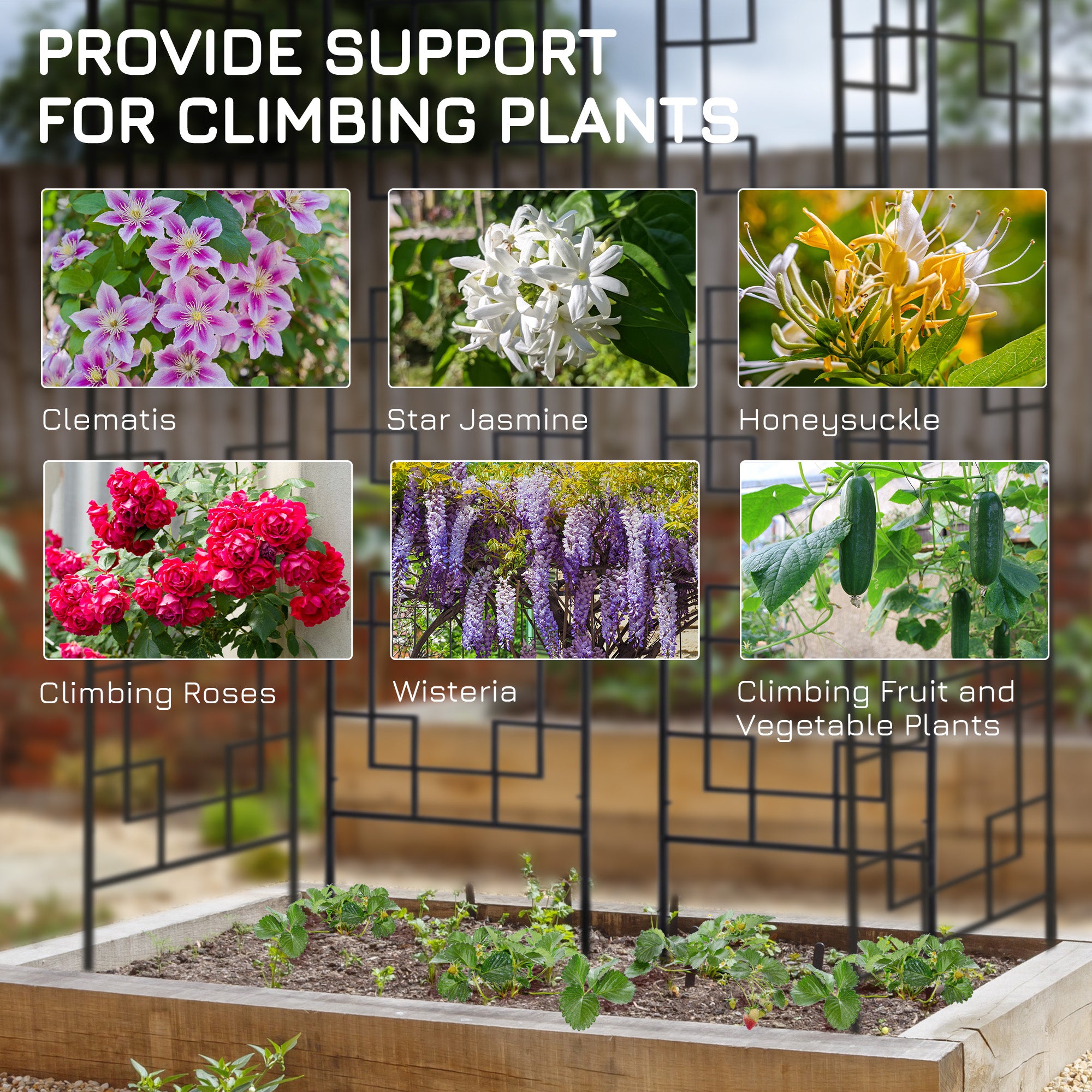 4-Pack Metal Garden Trellis - Black 72" Outdoor Grid Panels-DECOROLALA