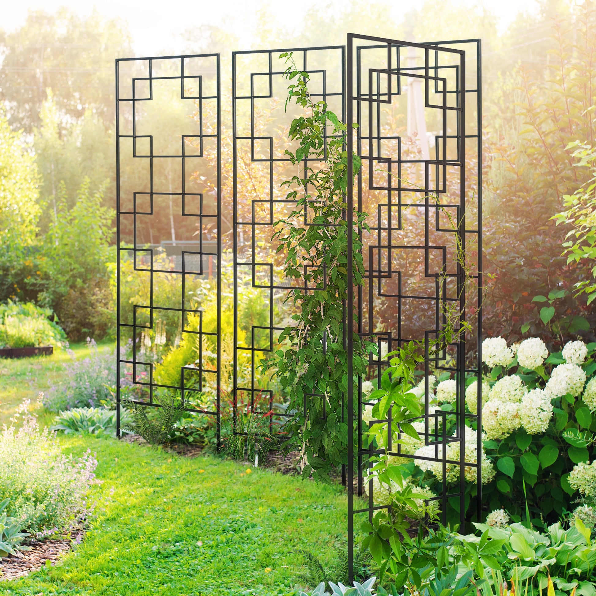 4-Pack Metal Garden Trellis - Black 72" Outdoor Grid Panels-DECOROLALA