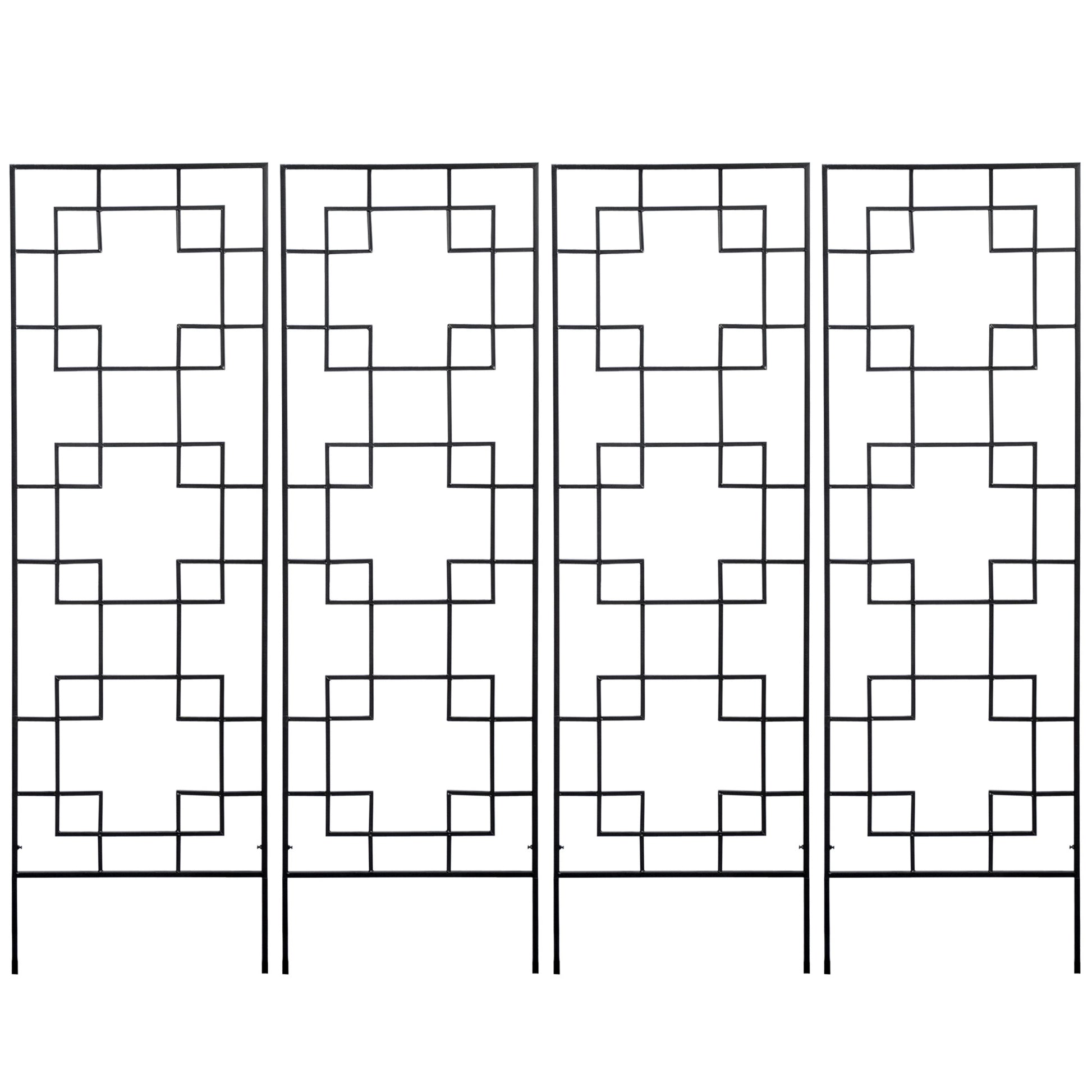 4-Pack Metal Garden Trellis - Black 72" Outdoor Grid Panels-DECOROLALA
