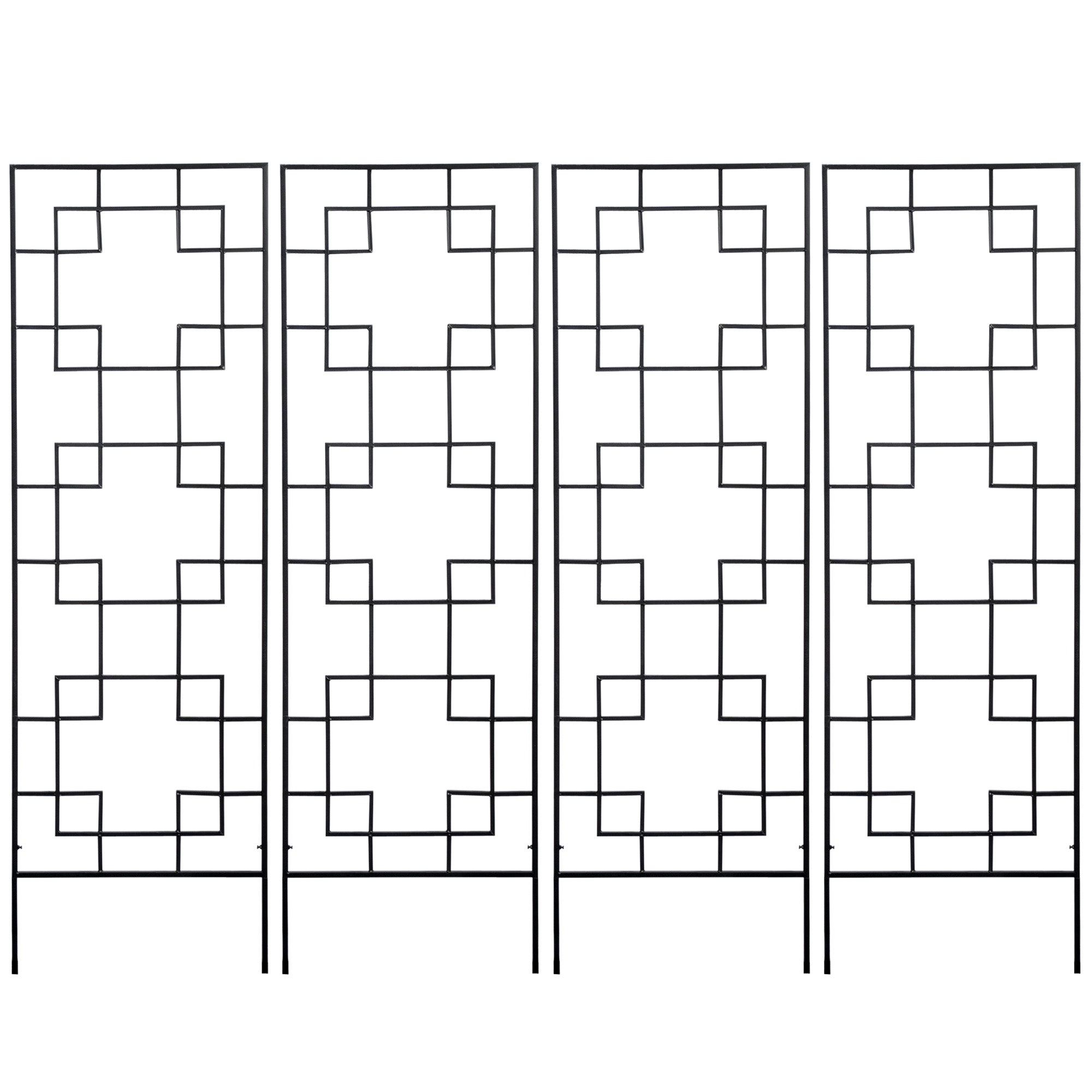 4-Pack Metal Garden Trellis - Black 72" Outdoor Grid Panels-DECOROLALA