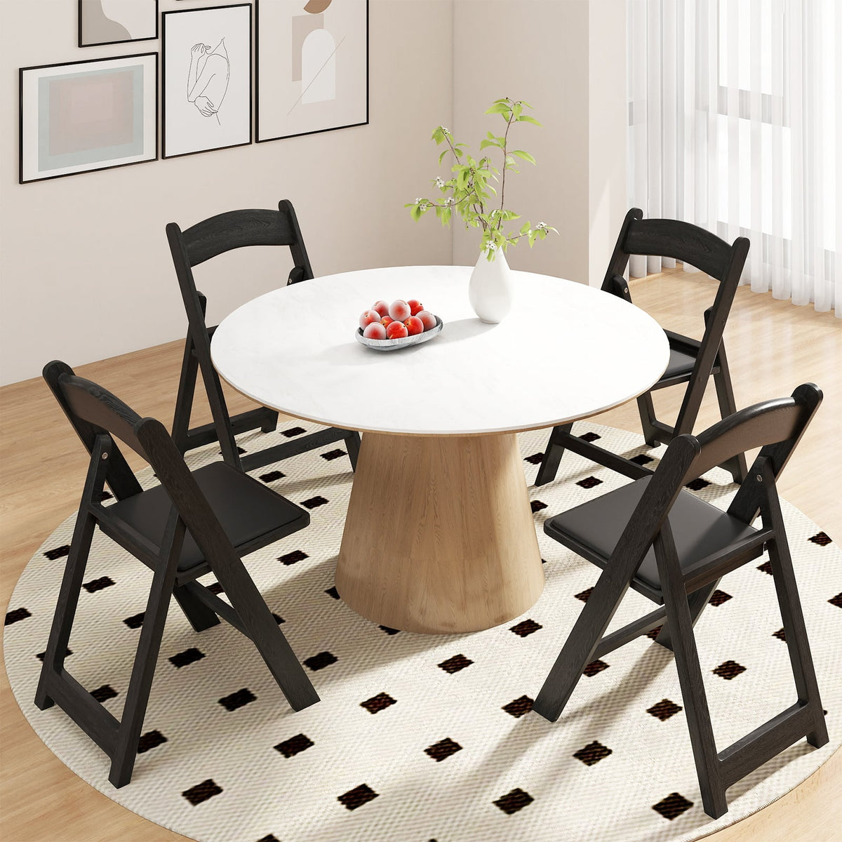 4 Pack Resin Folding Chairs with Padded Seat-Black-Dining Chairs-DECOROLALA