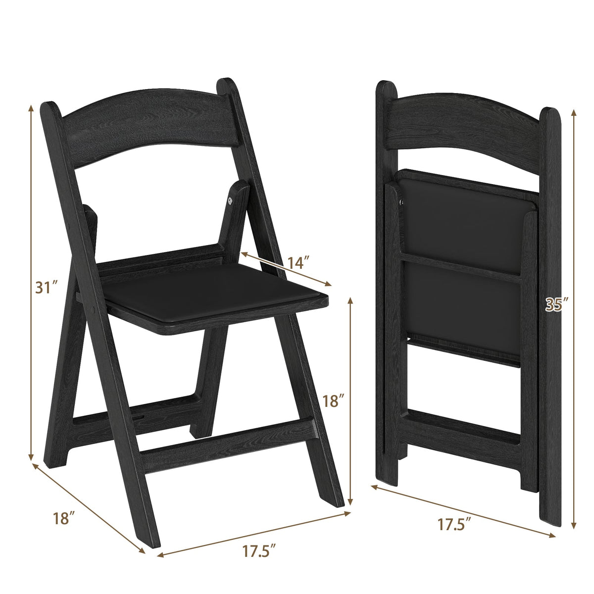 4 Pack Resin Folding Chairs with Padded Seat-Black-Dining Chairs-DECOROLALA