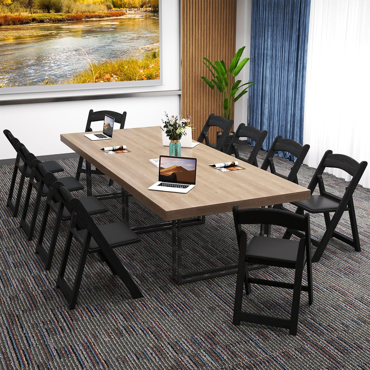 4 Pack Resin Folding Chairs with Padded Seat-Black-Dining Chairs-DECOROLALA