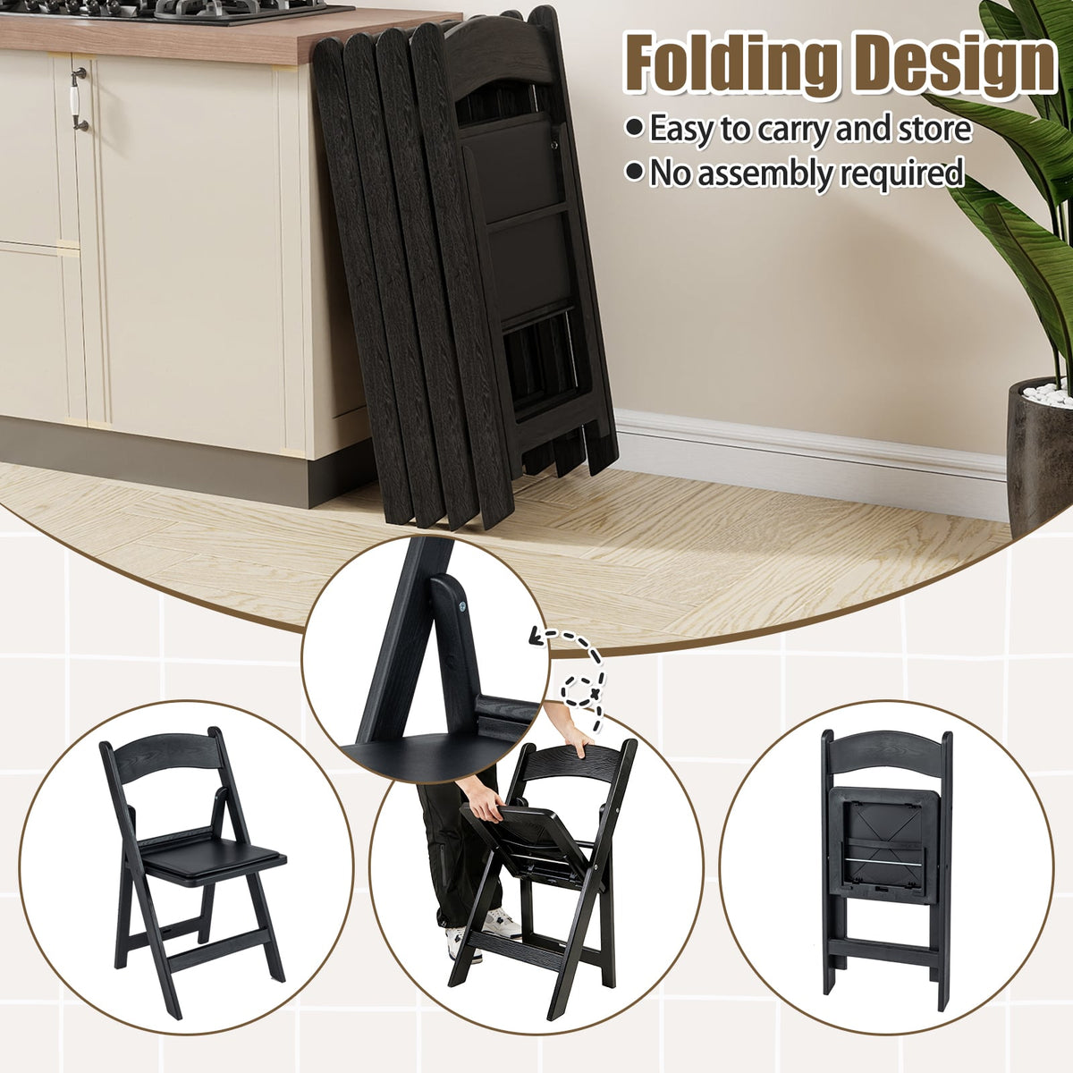4 Pack Resin Folding Chairs with Padded Seat-Black-Dining Chairs-DECOROLALA