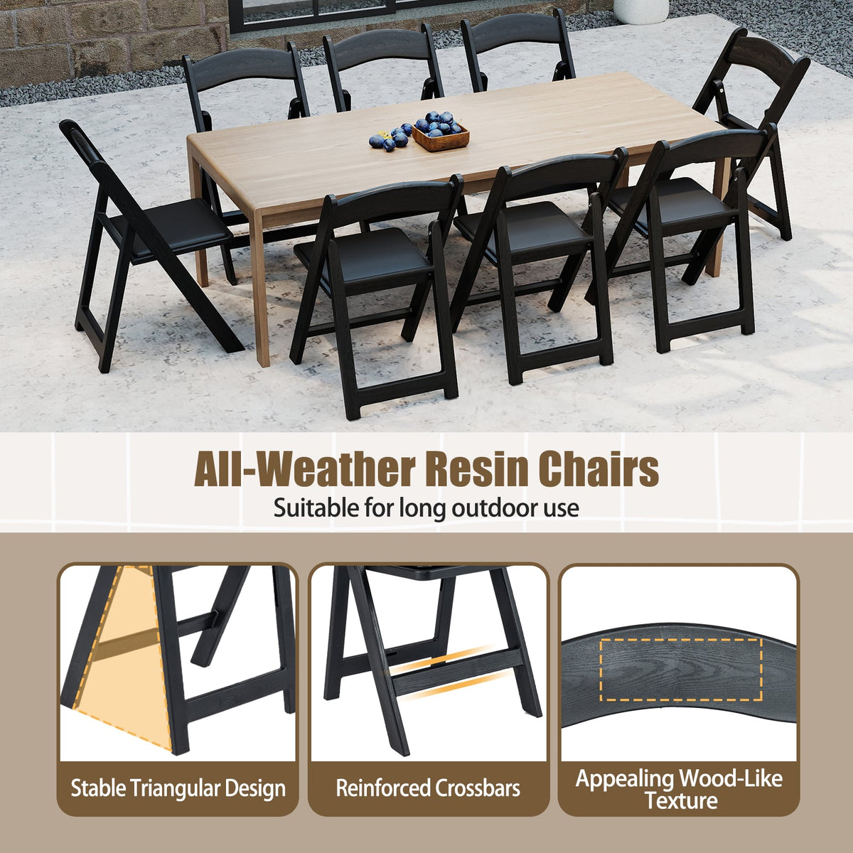 4 Pack Resin Folding Chairs with Padded Seat-Black-Dining Chairs-DECOROLALA
