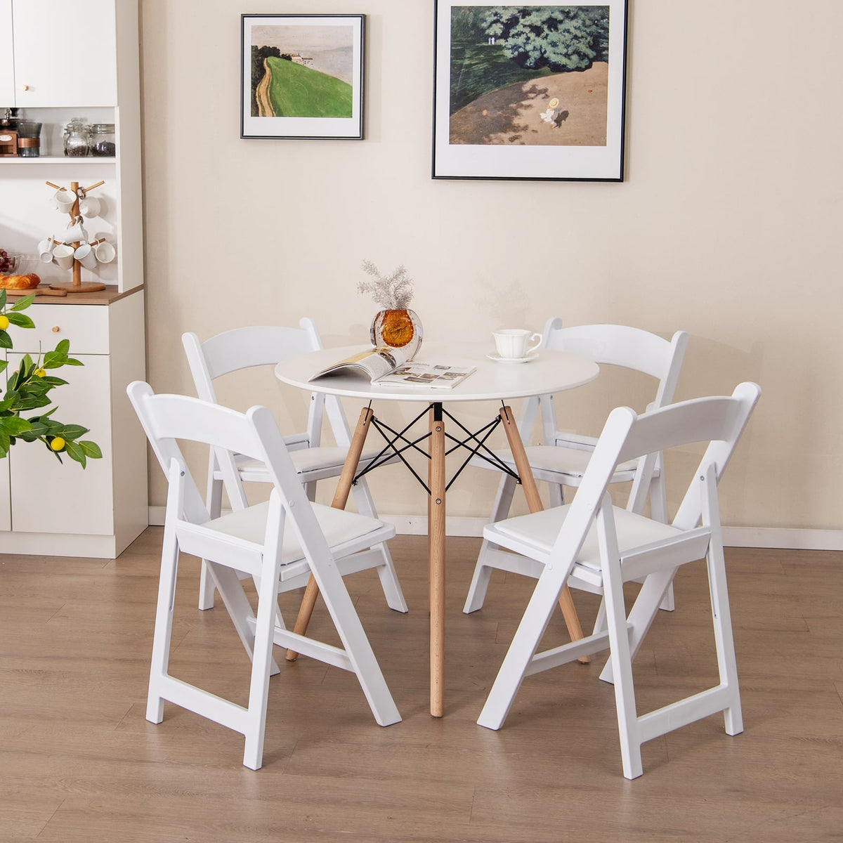 4 Pack Resin Folding Chairs with Padded Seat-White-Dining Chairs-DECOROLALA