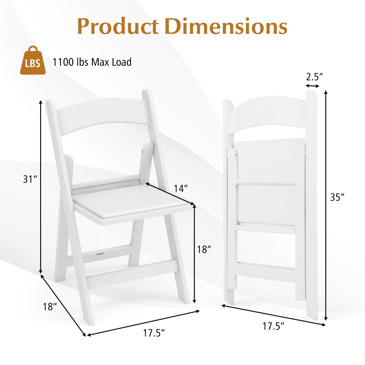 4 Pack Resin Folding Chairs with Padded Seat-White-Dining Chairs-DECOROLALA