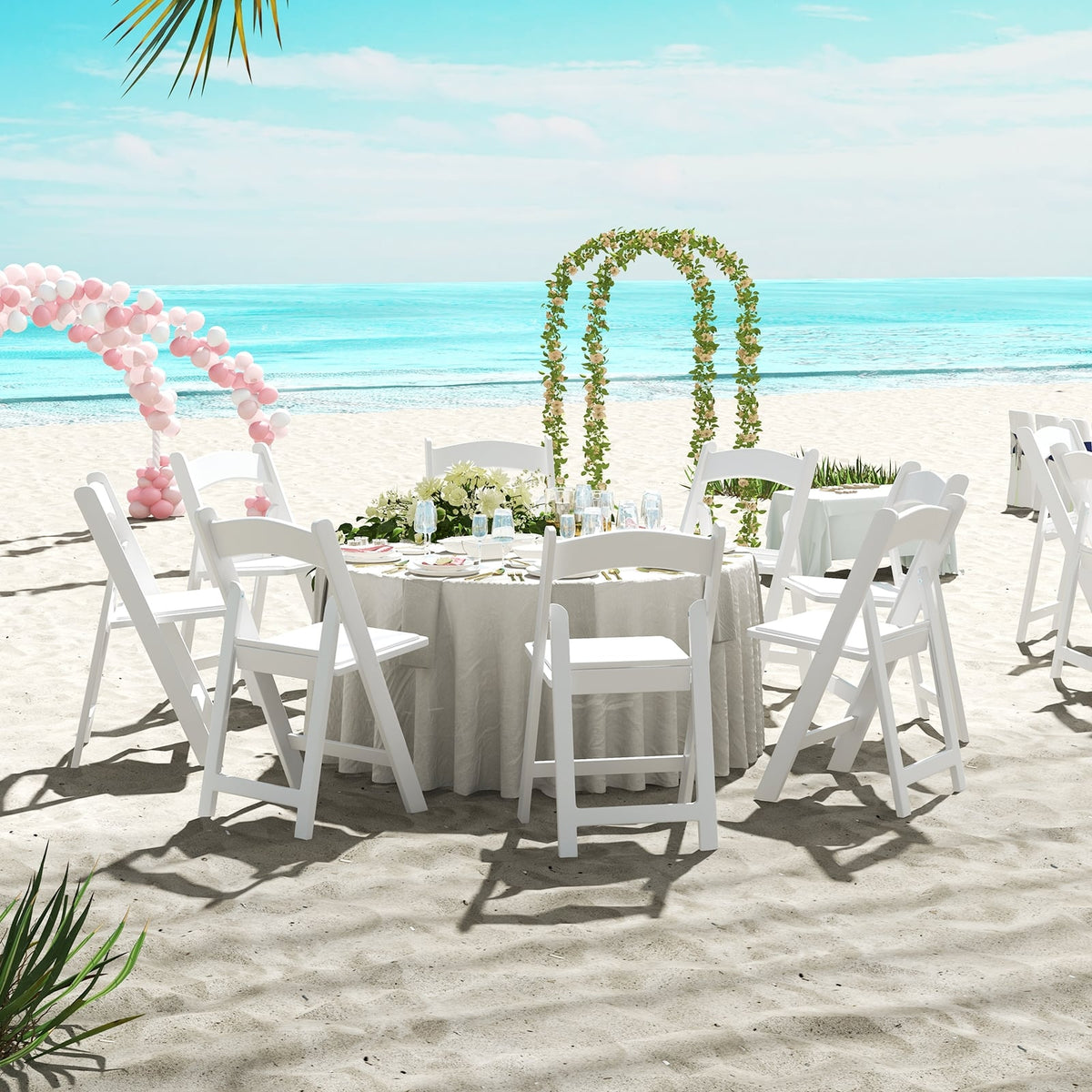 4 Pack Resin Folding Chairs with Padded Seat-White-Dining Chairs-DECOROLALA