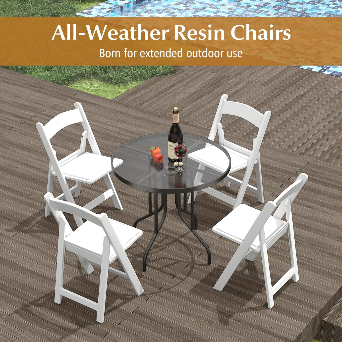 4 Pack Resin Folding Chairs with Padded Seat-White-Dining Chairs-DECOROLALA