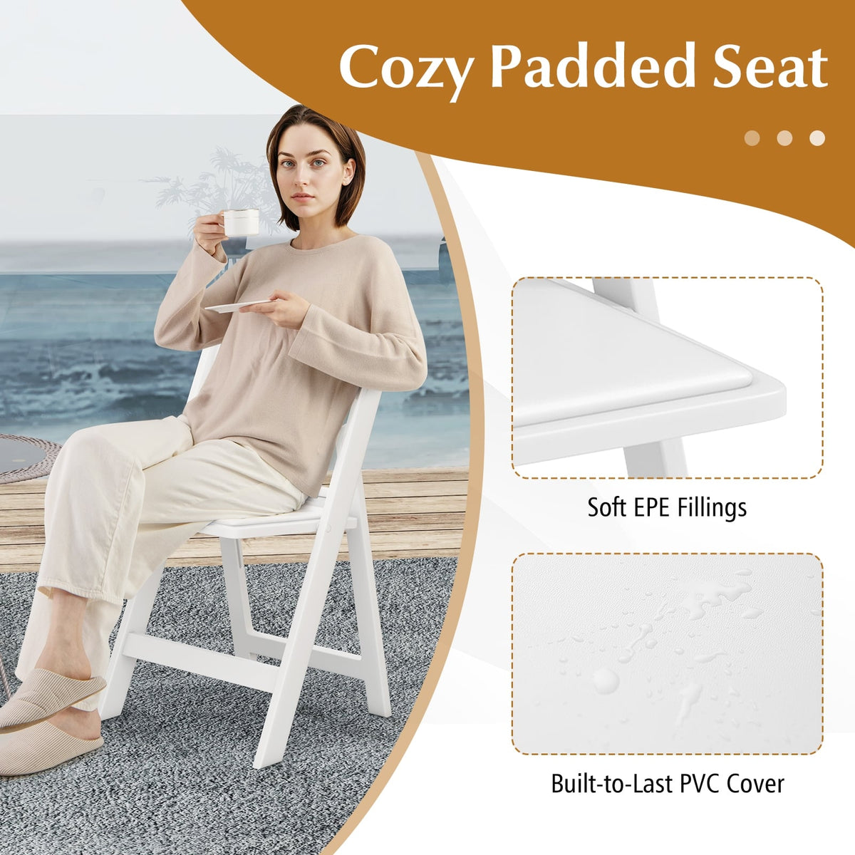 4 Pack Resin Folding Chairs with Padded Seat-White-Dining Chairs-DECOROLALA