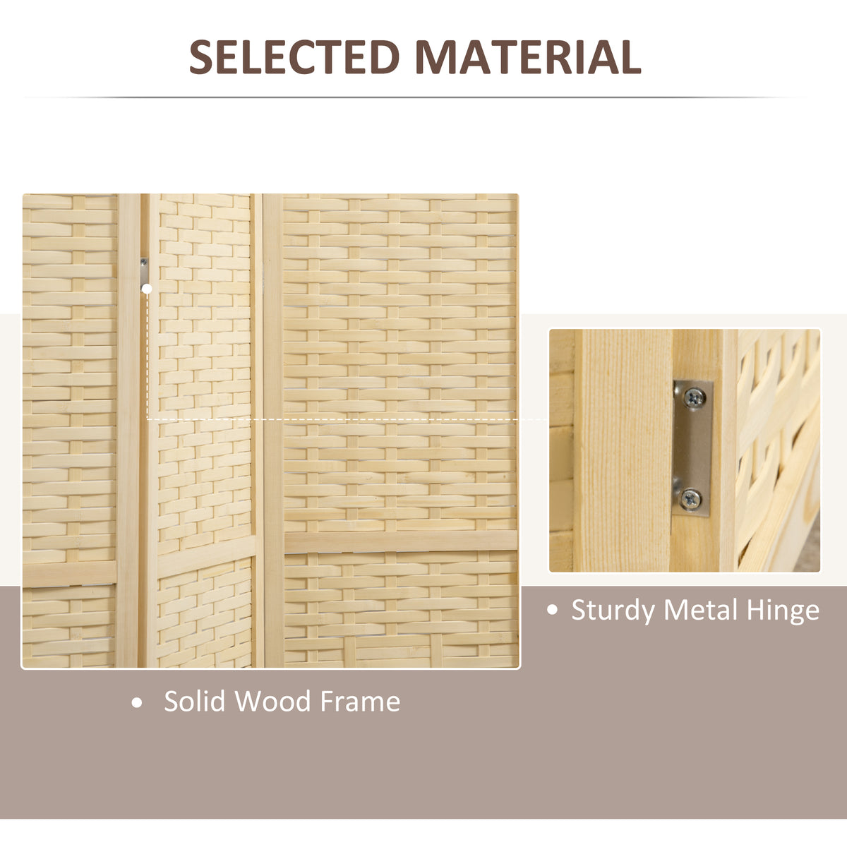 4-Panel Bamboo Room Divider - 5.6' Folding Privacy Screen-Home Furnishings > Living Room Furniture > Room Dividers-DECOROLALA