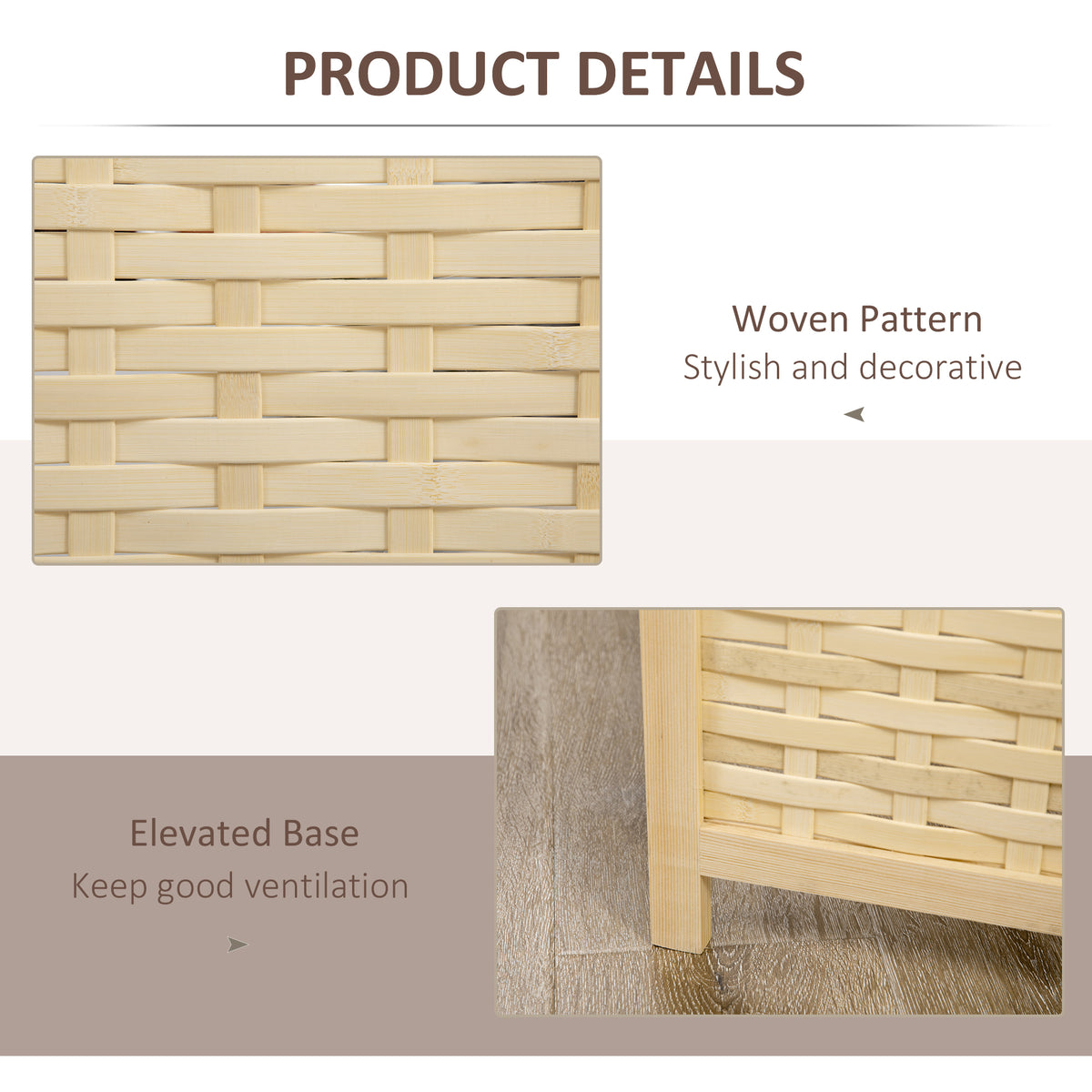 4-Panel Bamboo Room Divider - 5.6' Folding Privacy Screen-Home Furnishings > Living Room Furniture > Room Dividers-DECOROLALA