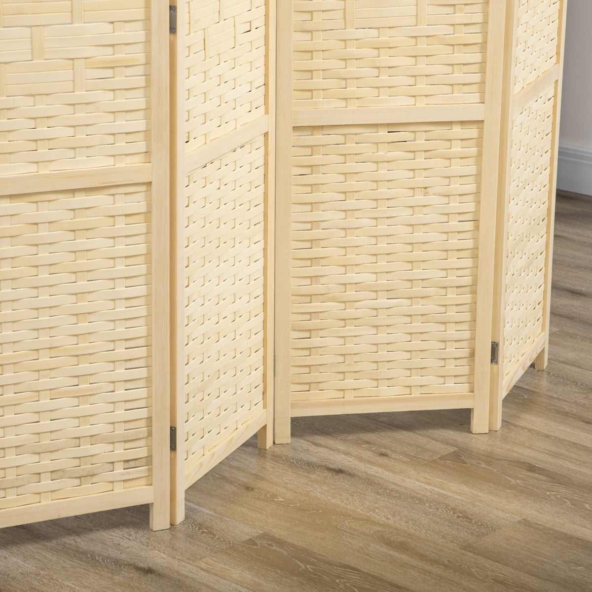 4-Panel Bamboo Room Divider - 5.6' Folding Privacy Screen-Home Furnishings > Living Room Furniture > Room Dividers-DECOROLALA