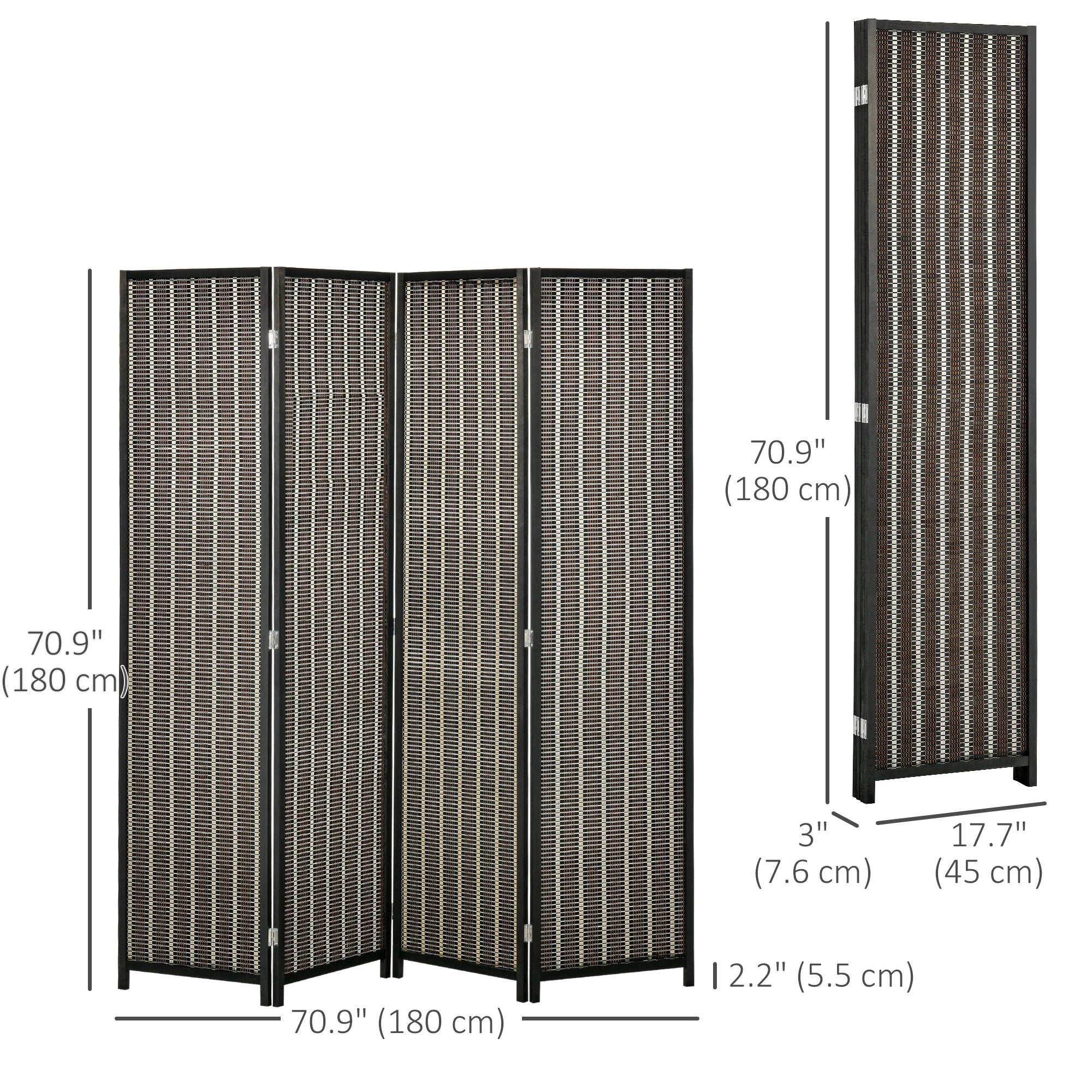 4-Panel Bamboo Room Divider - 6 Ft Tall Folding Screen Black-Home Furnishings > Living Room Furniture > Room Dividers-DECOROLALA