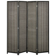 4-Panel Bamboo Room Divider - 6 Ft Tall Folding Screen Black-Home Furnishings > Living Room Furniture > Room Dividers-DECOROLALA