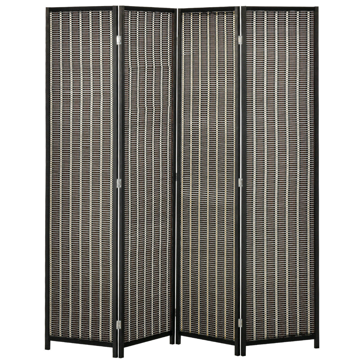 4-Panel Bamboo Room Divider - 6 Ft Tall Folding Screen Black-Home Furnishings > Living Room Furniture > Room Dividers-DECOROLALA