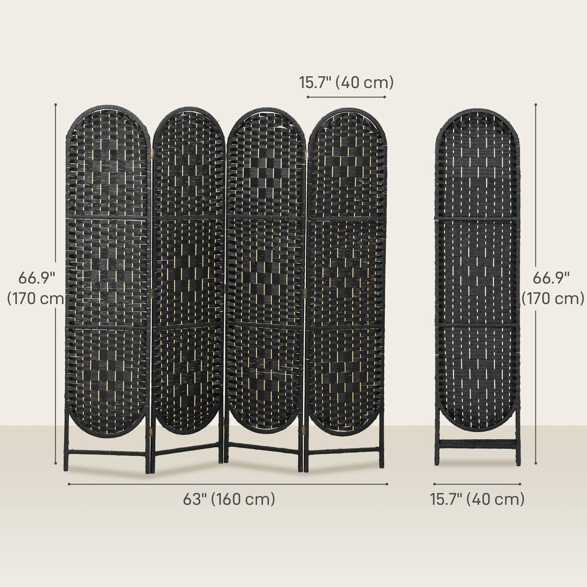 4-Panel Bohemian Room Divider - Black Arched Privacy Screen-Home Furnishings > Living Room Furniture > Room Dividers-DECOROLALA