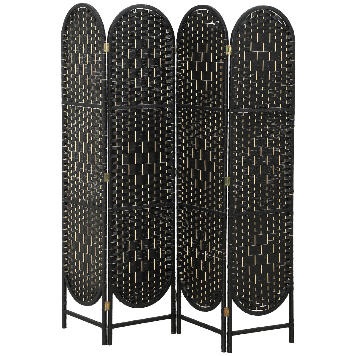 4-Panel Bohemian Room Divider - Black Arched Privacy Screen-Home Furnishings > Living Room Furniture > Room Dividers-DECOROLALA