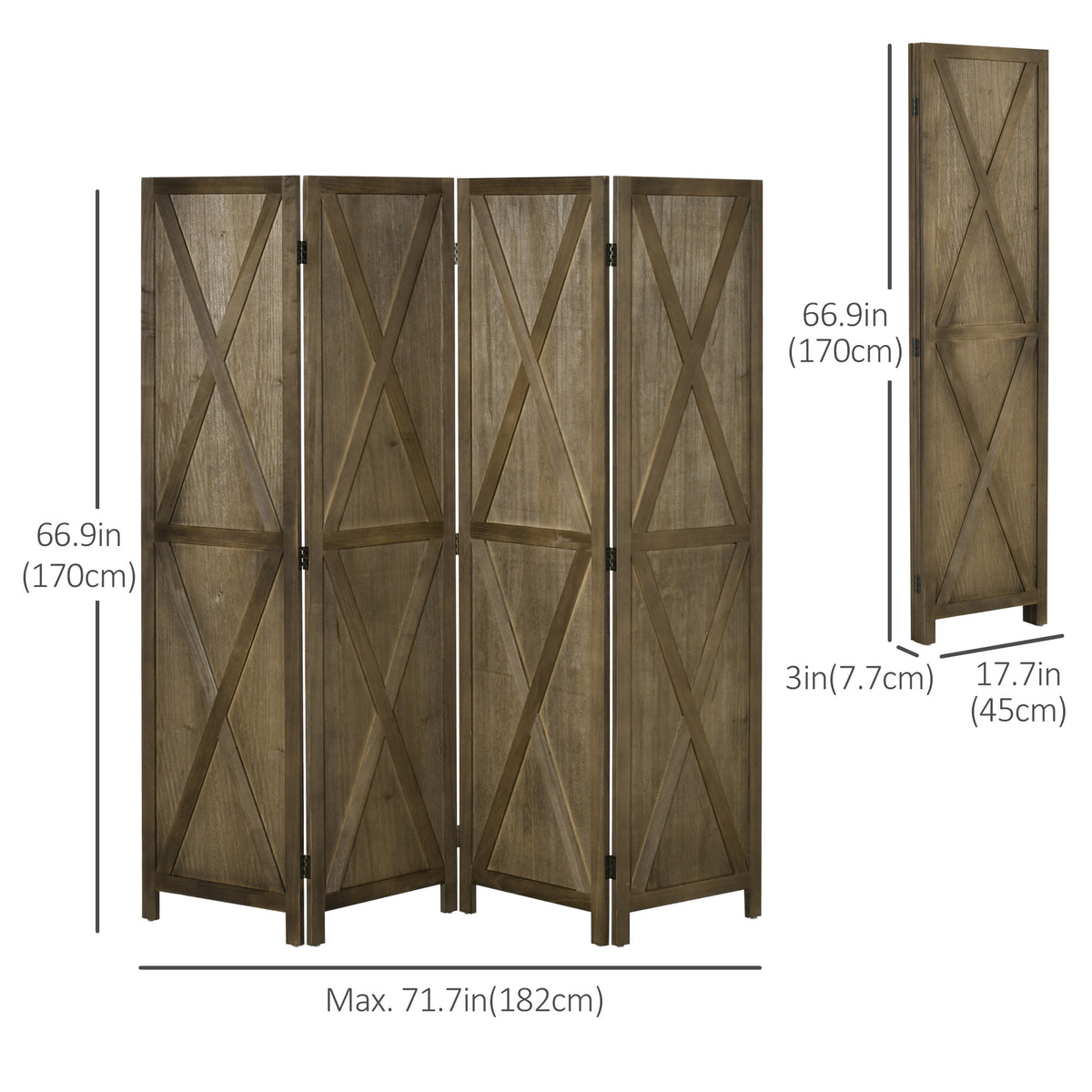4-Panel Farmhouse Room Divider - Brown 5.6FT Wood Partition-Home Furnishings > Living Room Furniture > Room Dividers-DECOROLALA