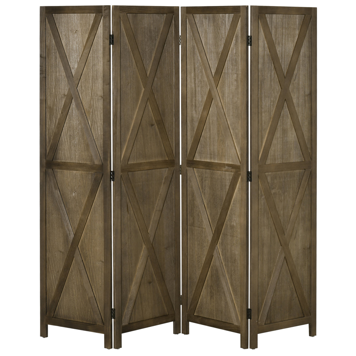 4-Panel Farmhouse Room Divider - Brown 5.6FT Wood Partition-Home Furnishings > Living Room Furniture > Room Dividers-DECOROLALA