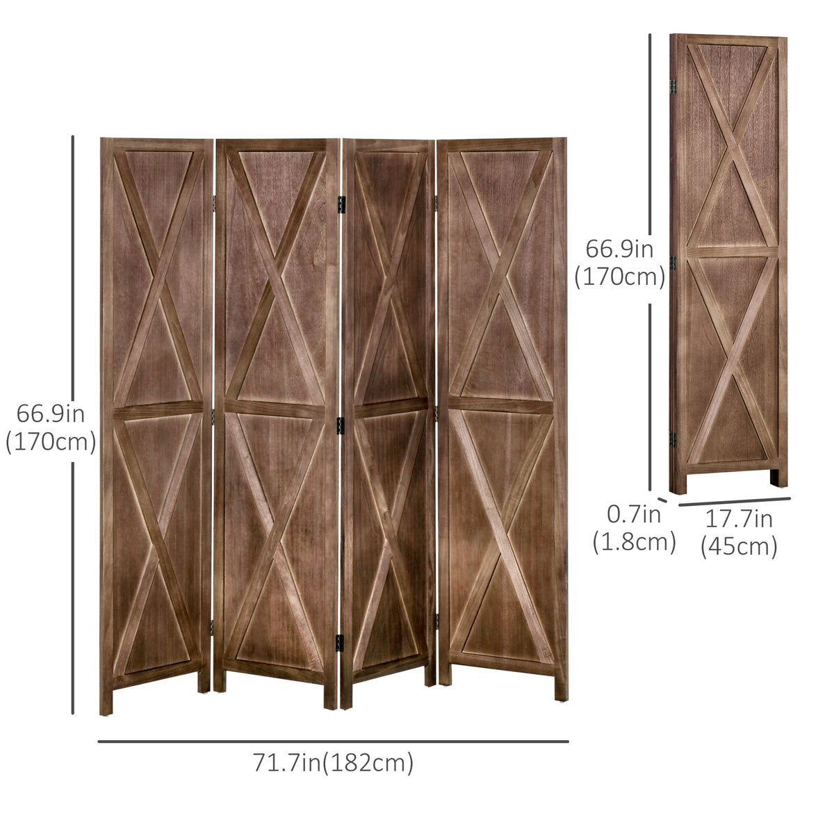 4-Panel Farmhouse Wood Room Divider - 5.6ft Walnut-Home Furnishings > Living Room Furniture > Room Dividers-DECOROLALA