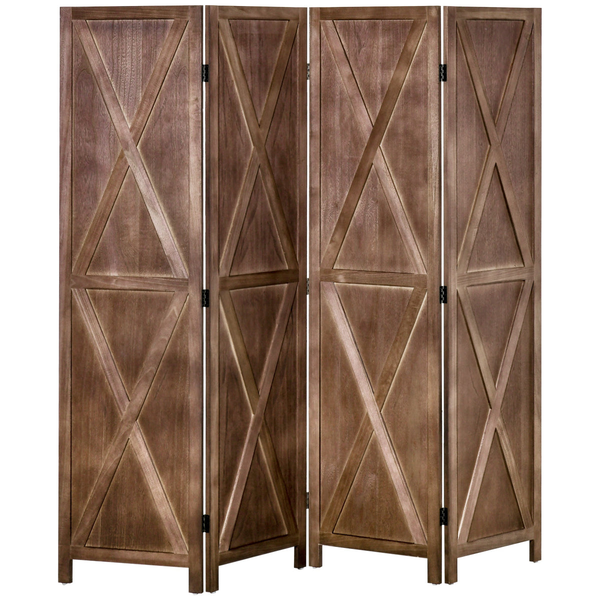 4-Panel Farmhouse Wood Room Divider - 5.6ft Walnut-Home Furnishings > Living Room Furniture > Room Dividers-DECOROLALA