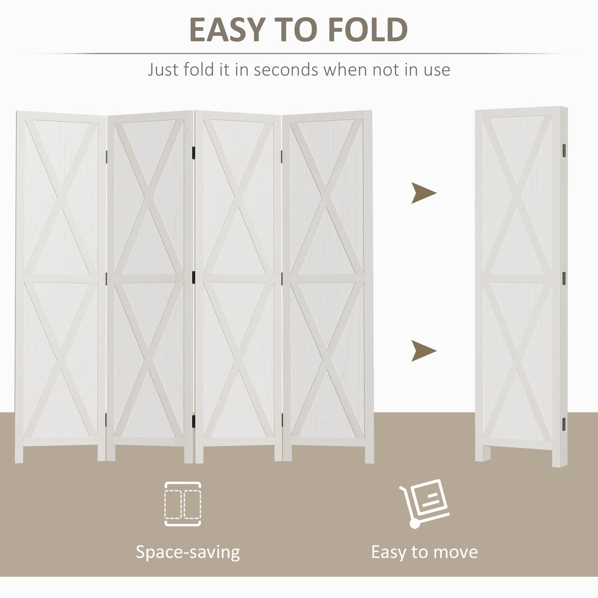 4-Panel Farmhouse Wood Room Divider - 5.6ft White-Home Furnishings > Living Room Furniture > Room Dividers-DECOROLALA