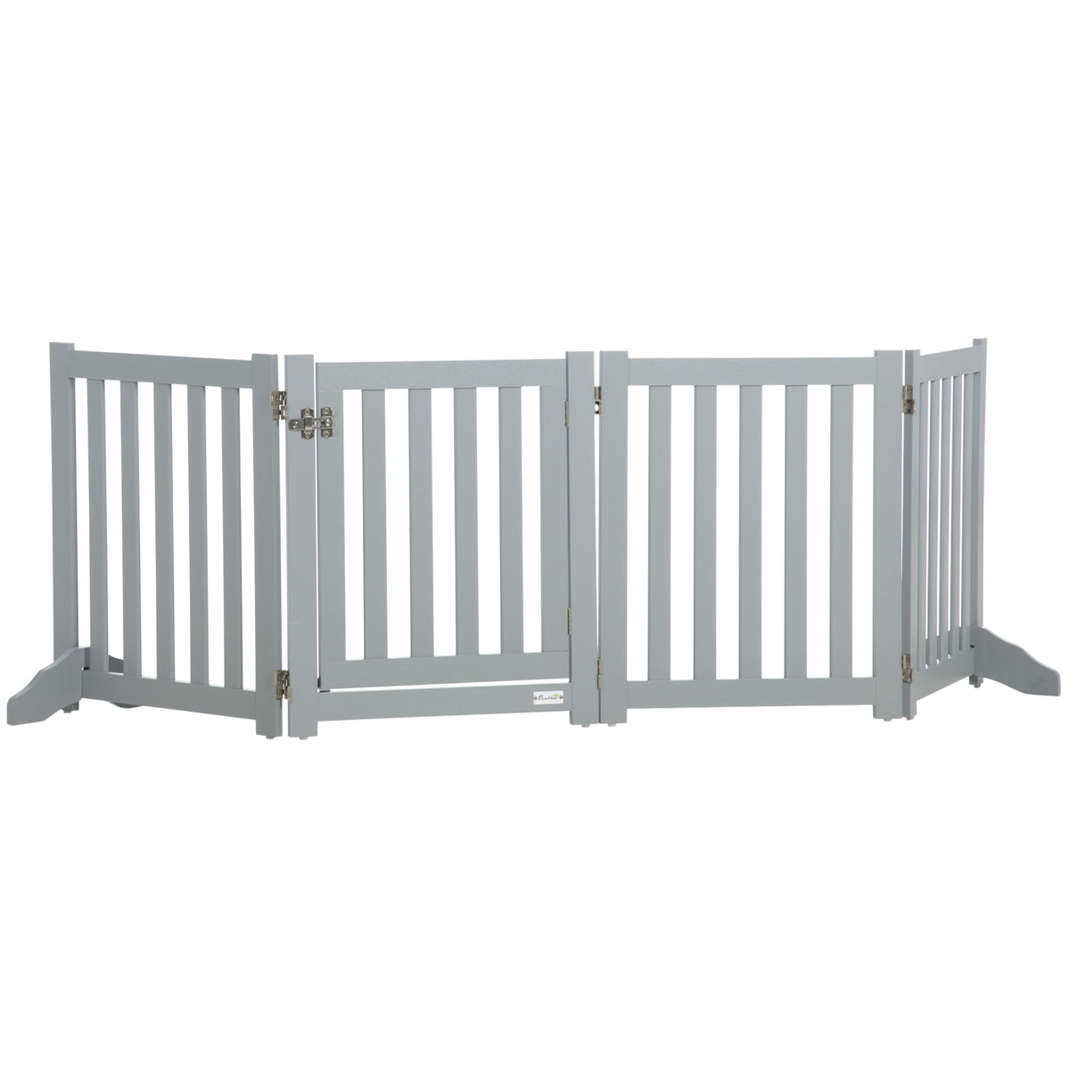 4-Panel Foldable Freestanding Dog Gate with Door - 23.5"H Grey-Dogs-DECOROLALA