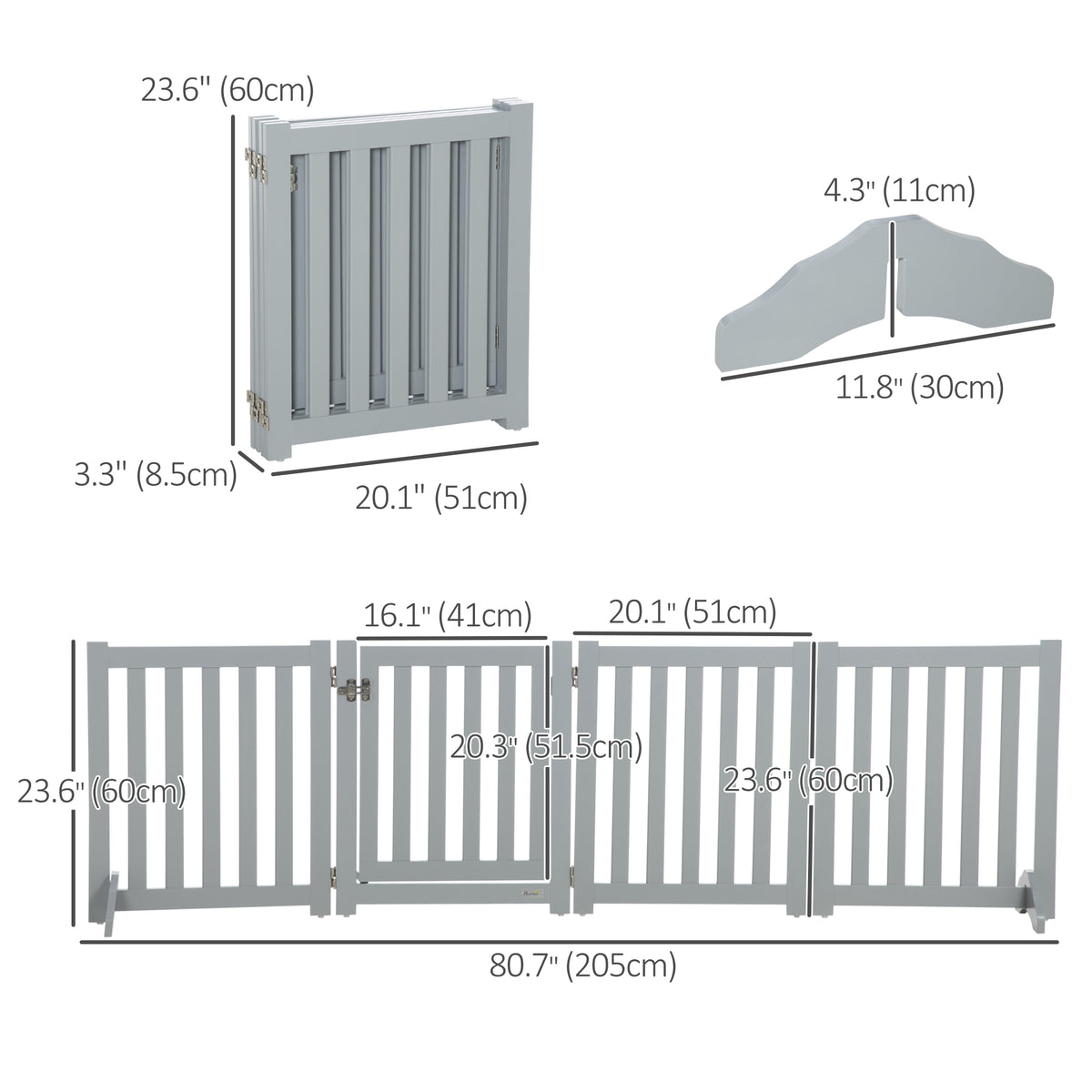 4-Panel Foldable Freestanding Dog Gate with Door - 23.5"H Grey-Dogs-DECOROLALA