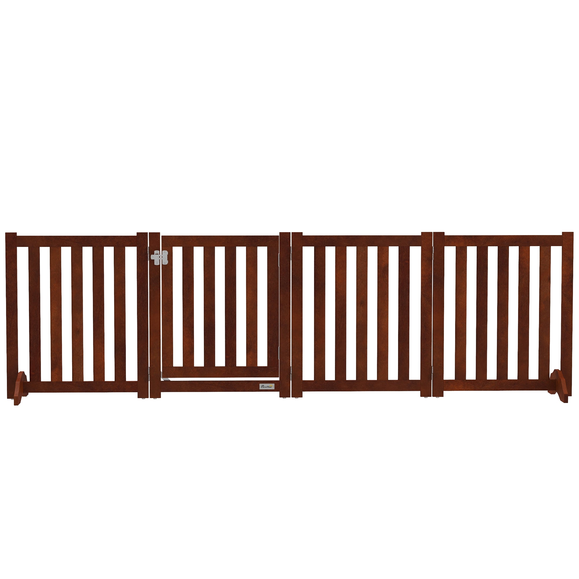 4-Panel Foldable Freestanding Dog Gate with Door - Brown MDF-Dogs-DECOROLALA