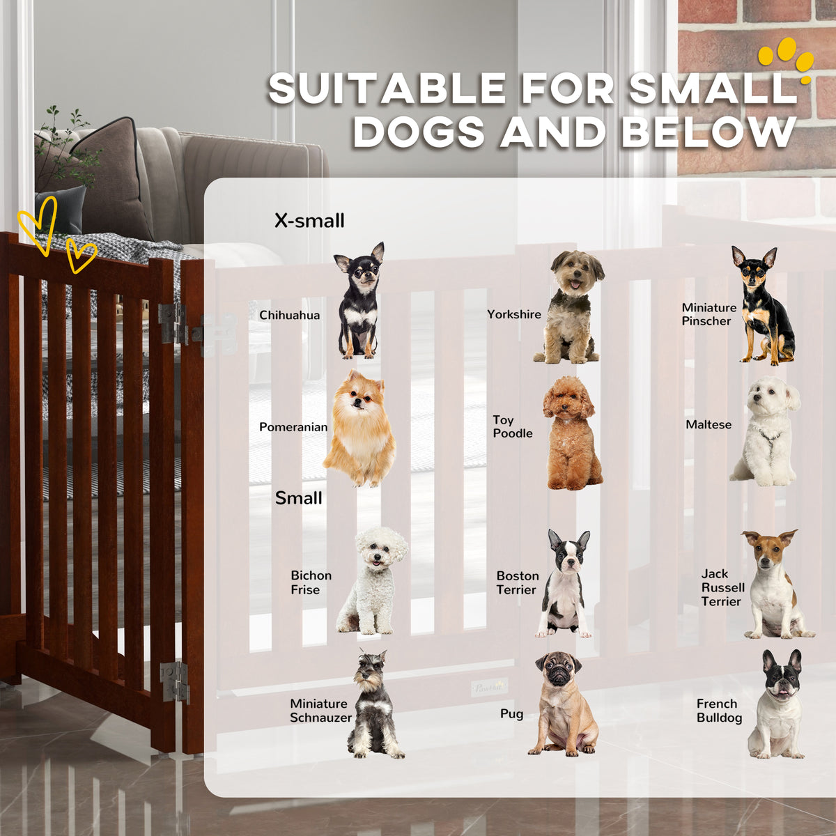 4-Panel Foldable Freestanding Dog Gate with Door - Brown MDF-Dogs-DECOROLALA