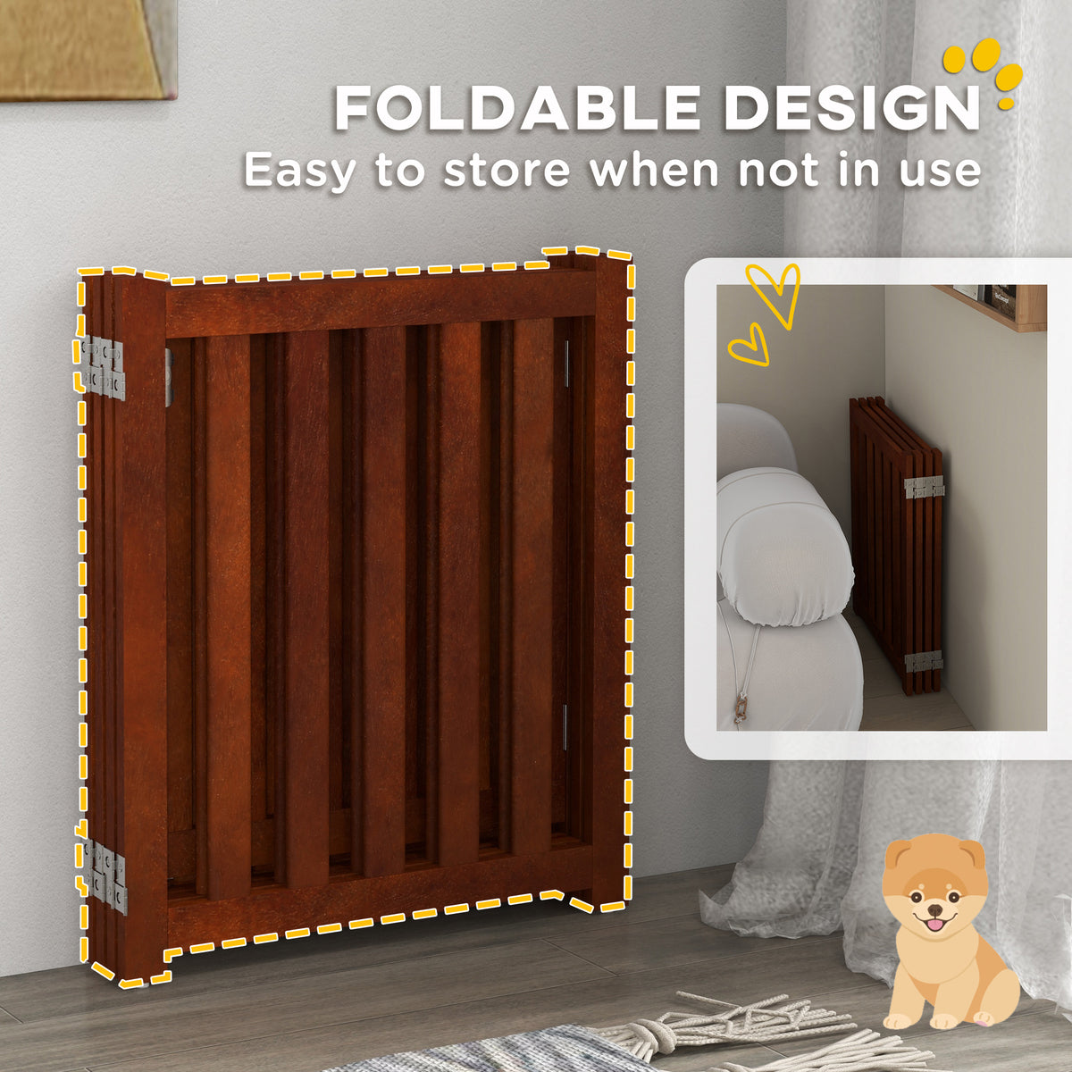 4-Panel Foldable Freestanding Dog Gate with Door - Brown MDF-Dogs-DECOROLALA