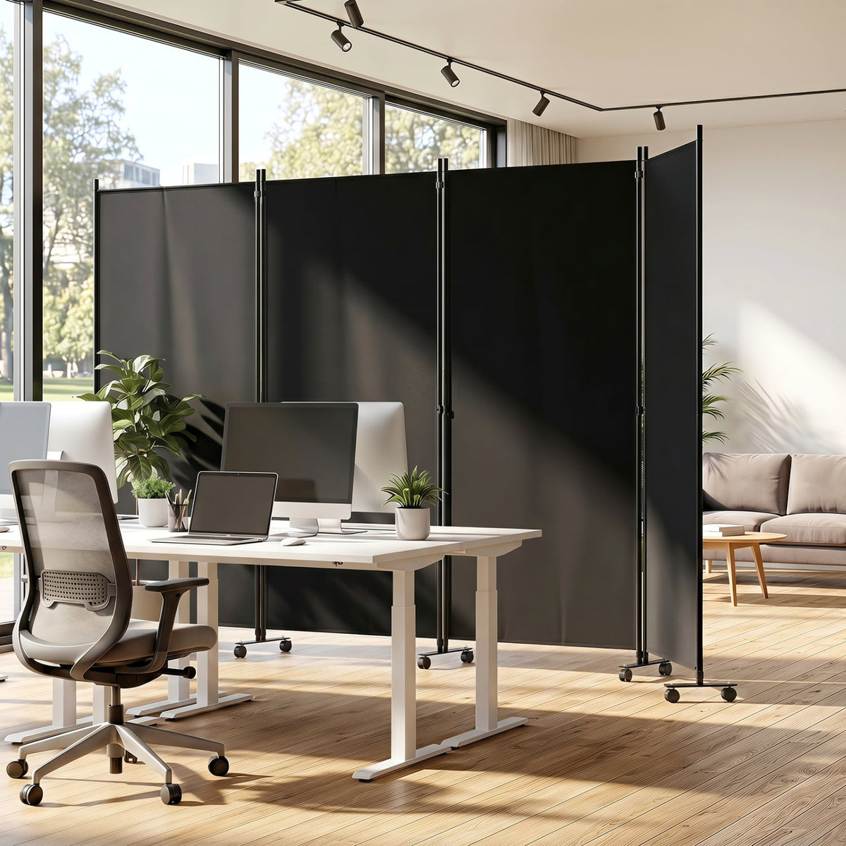 4 Panel Folding Privacy Screen Room Divider with Wheels-Black – DECOROLALA